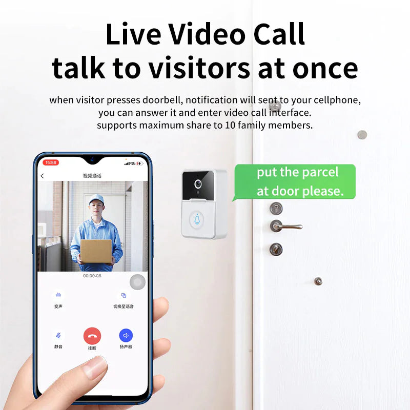 Wireless Security Smart WiFi Doorbell With Intercom, Video Camera & Chime