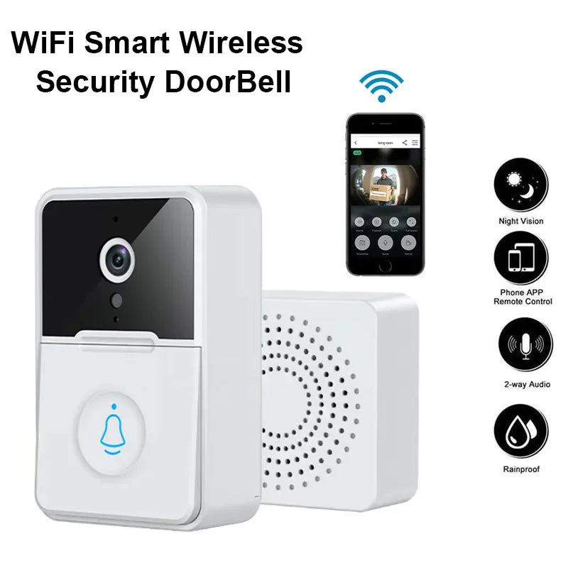 Wireless Security Smart WiFi Doorbell With Intercom, Video Camera & Chime